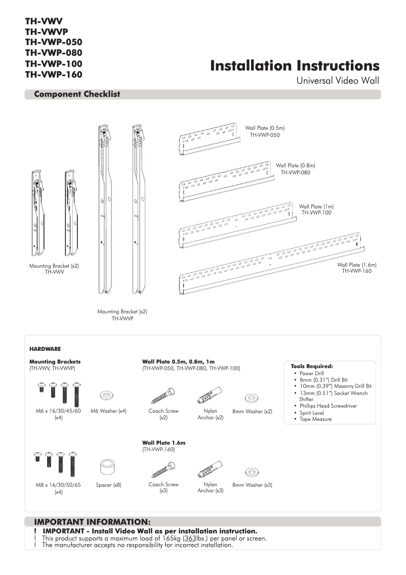 Page 1 de la notice Manuel utilisateur Atdec ProAV TH-VWV