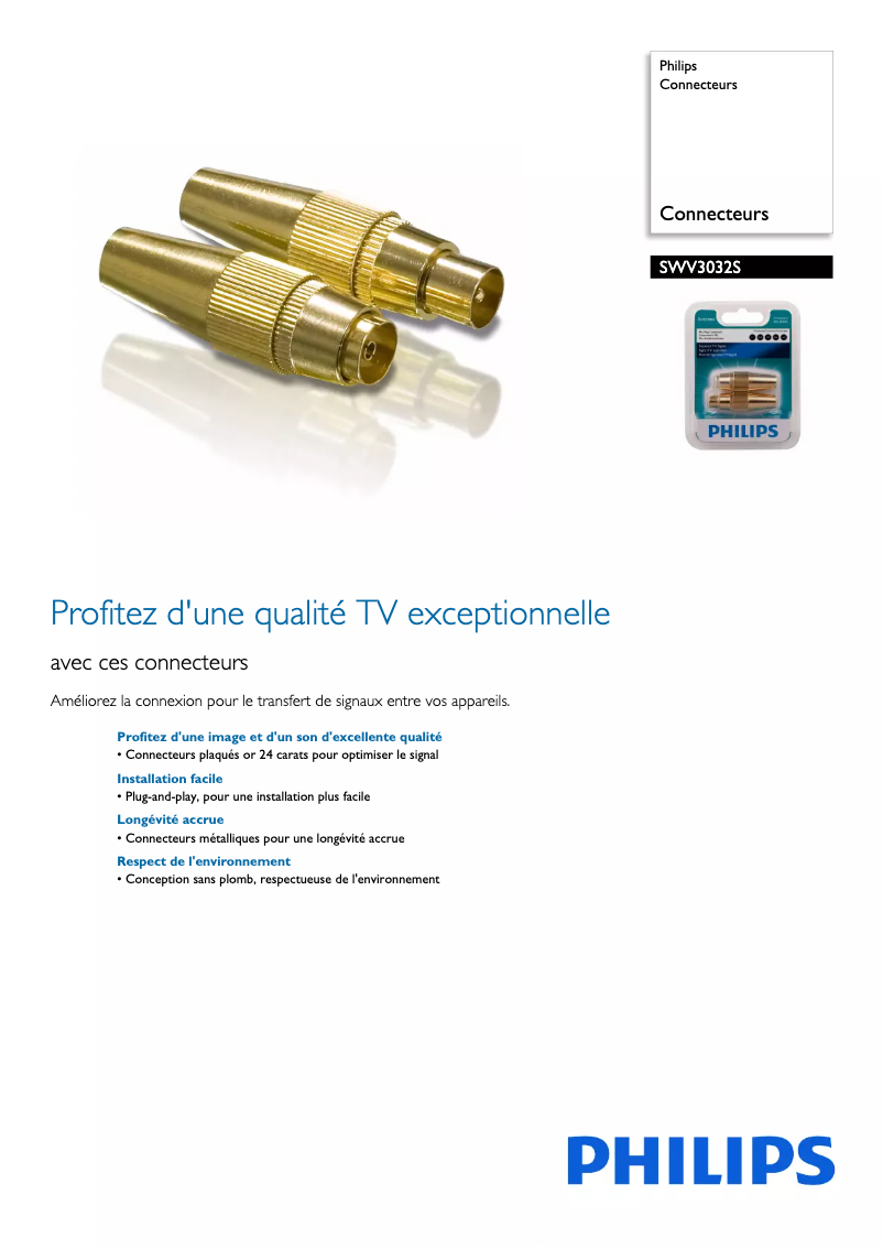 Page 1 de la notice Fiche technique Philips SWV3032S