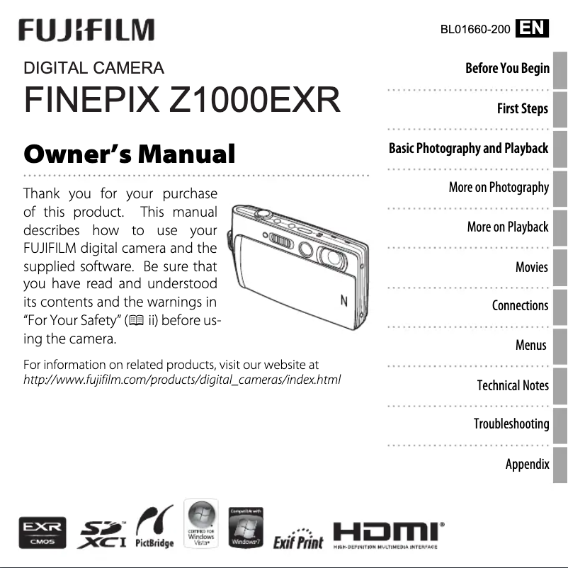 Page n°1 - Manuel utilisateur Fujifilm FinePix Z1010EXR