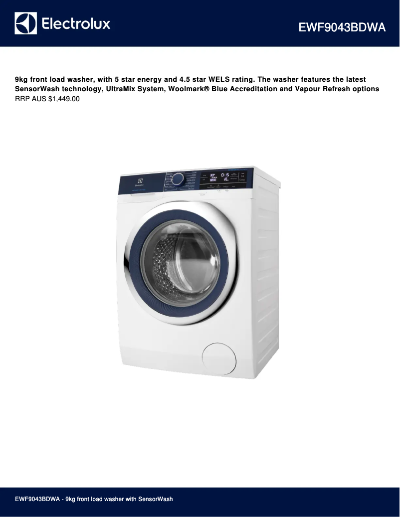 Page 1 de la notice Fiche technique Electrolux EWF9043BDWA