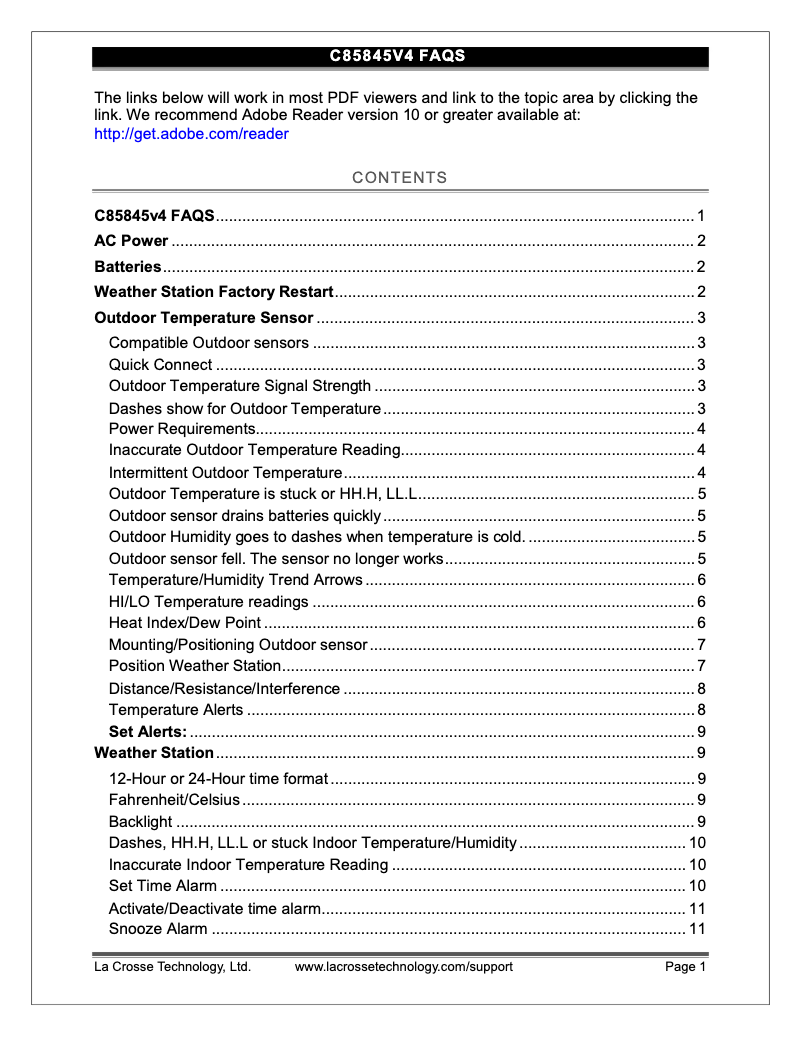 Page n°1 - FAQ La Crosse Technology C85845V4