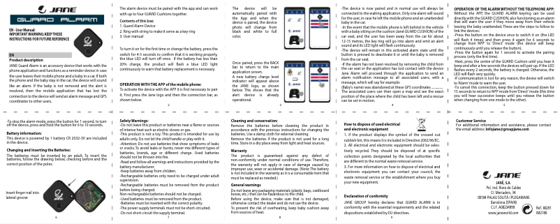 Page n°1 - Manuel utilisateur Jane Guard Alarm