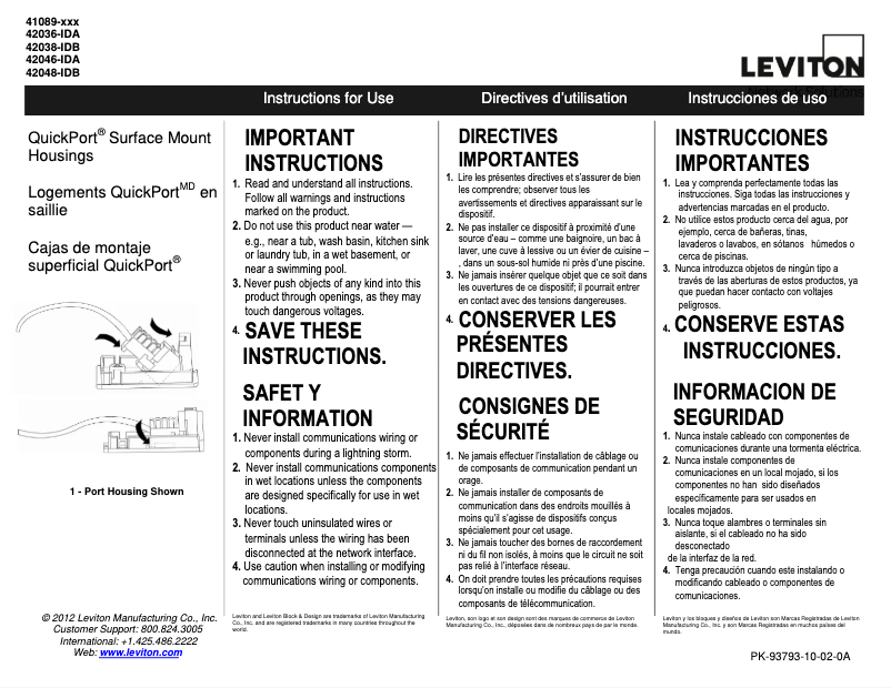Page 1 de la notice Manuel utilisateur Leviton 41089-6EP