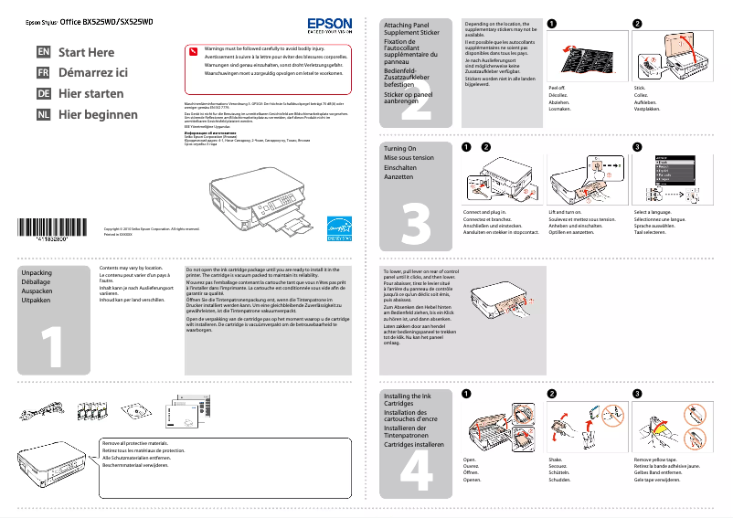 Página 1 del manual Guía de instalación Epson Stylus SX525WD