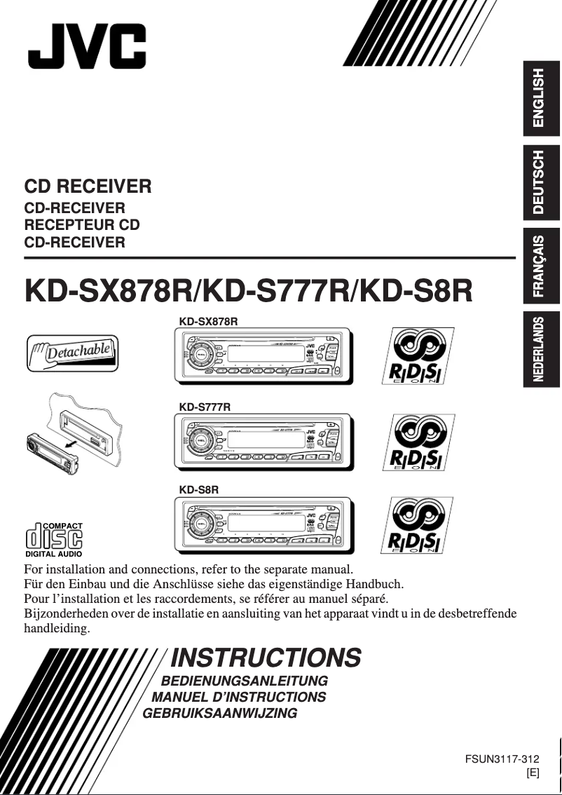 Image de la première page du manuel de l'appareil KD-SX878R