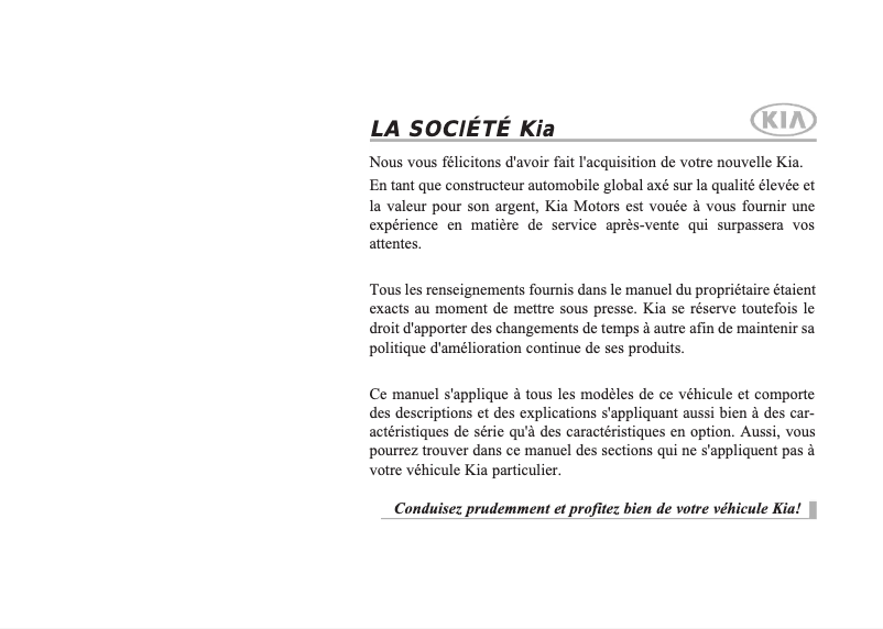 Page 1 de la notice Manuel utilisateur Kia Forte (2018)