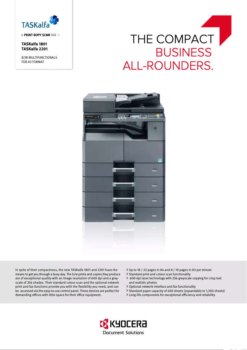 Page 1 de la notice Fiche technique Kyocera TASKalfa 1801