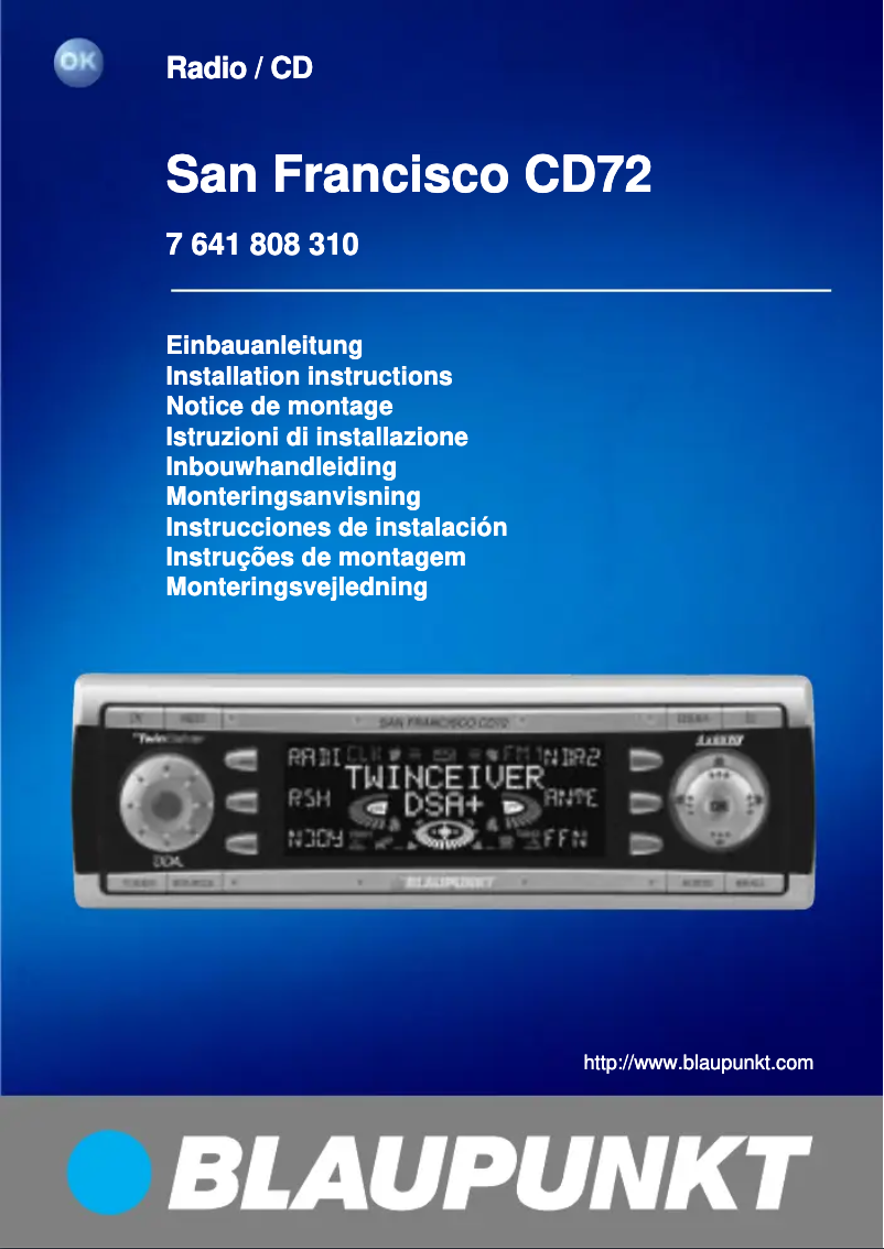 Page 1 de la notice Manuel utilisateur Blaupunkt San Francisco CD72