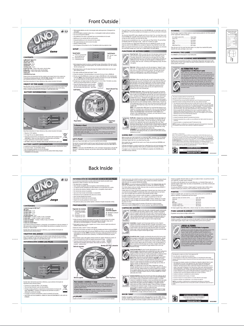 Page n°1 - Manuel utilisateur Mattel UNO Flash