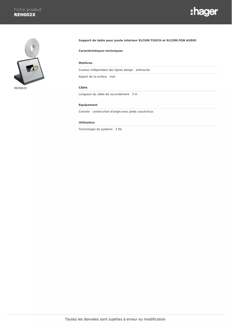 Page n°1 - Manuel utilisateur Hager REH002X