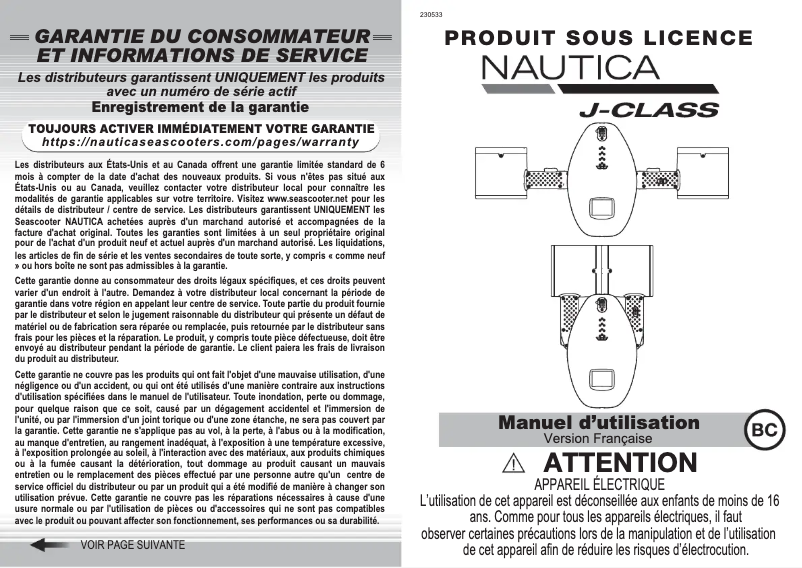 Page 1 of the manual User Manual Nautica J-Class