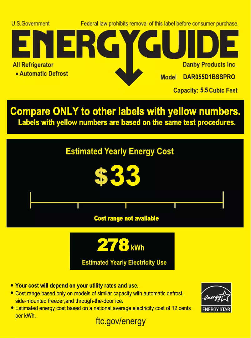 Page n°1 - Label énergétique Danby DAR055D1O