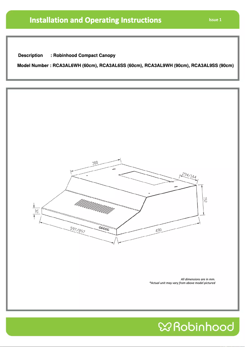 Page 1 de la notice Guide d'installation Robinhood RCA3AL9WH