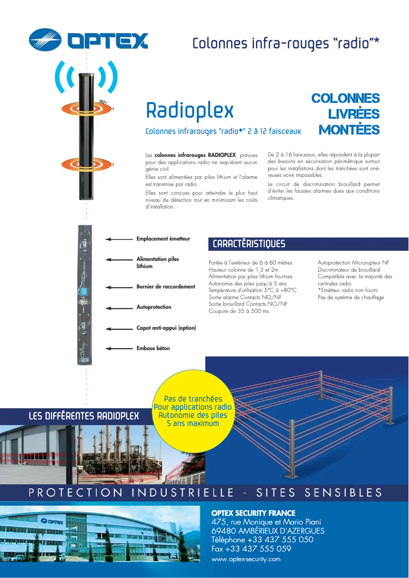 Page 1 de la notice Fiche technique Optex AX-200TFR