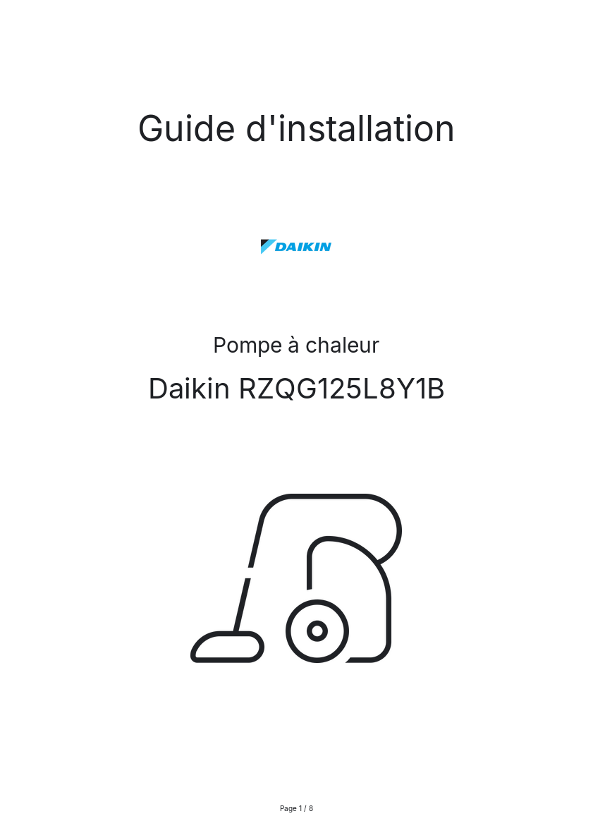 Page n°1 - Guide d'installation Daikin RZQG125L8Y1B