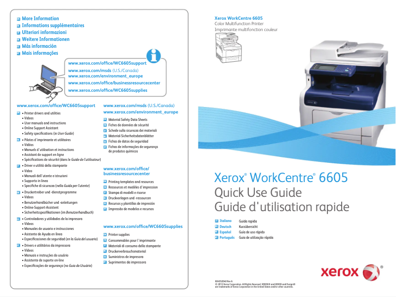 Page 1 de la notice Manuel utilisateur Xerox WorkCentre 6605