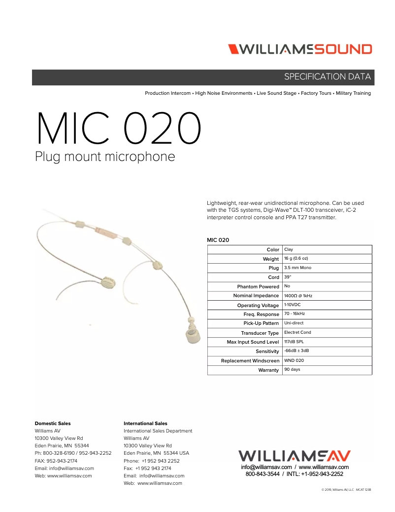 Page 1 de la notice Manuel utilisateur Williams Sound MIC 020