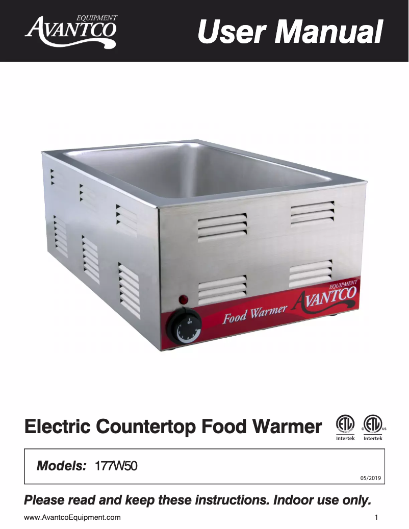 Página 1 del manual Manual de usuario Avantco 177W50