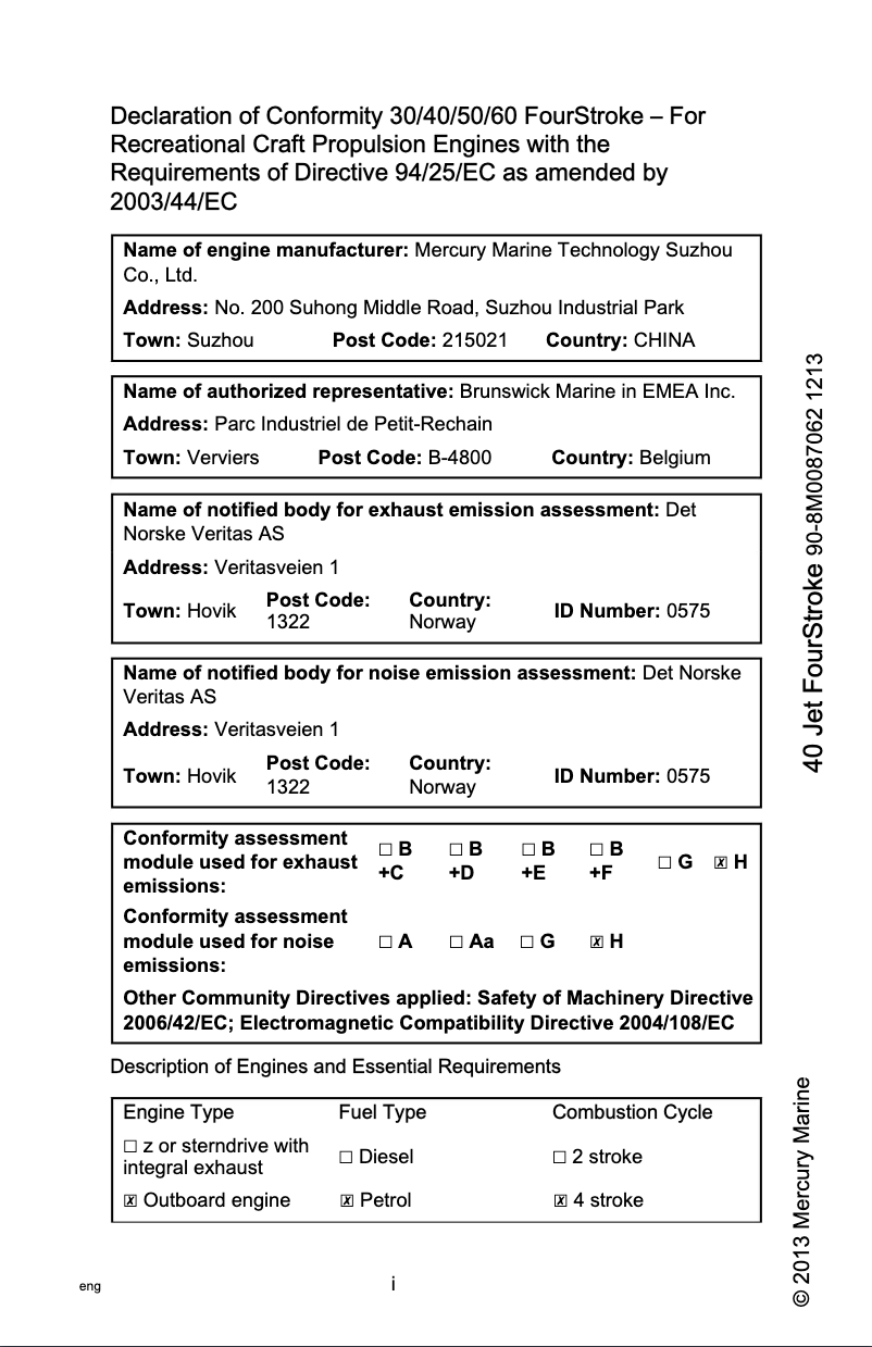 Page 1 de la notice Manuel utilisateur Mercury 40 Jet Fourstroke (2014)