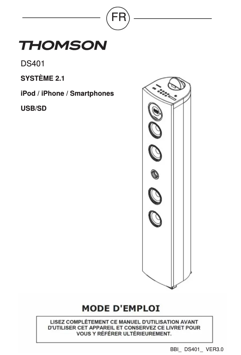 Page 1 de la notice Manuel utilisateur Thomson DS401
