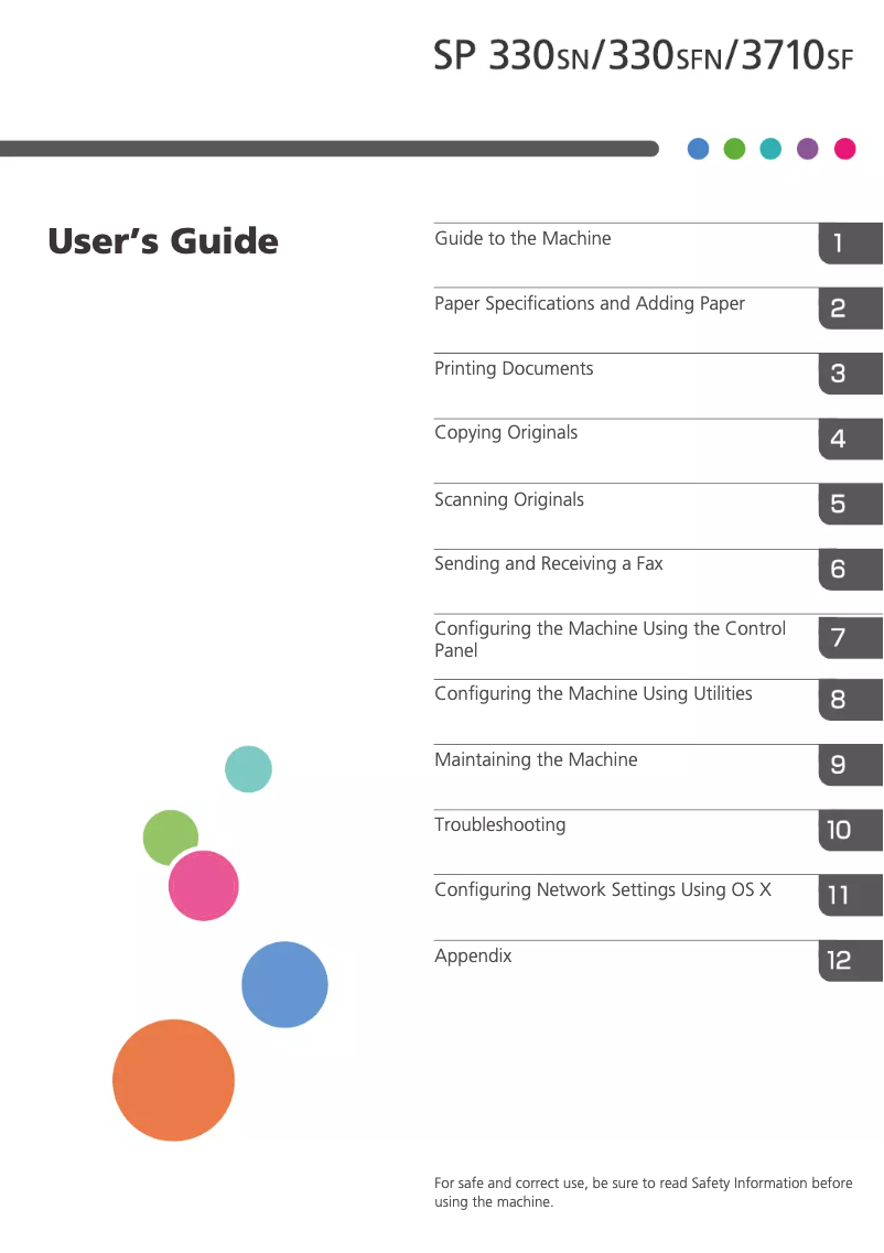 Page 1 de la notice Manuel utilisateur Ricoh SP 330SFN