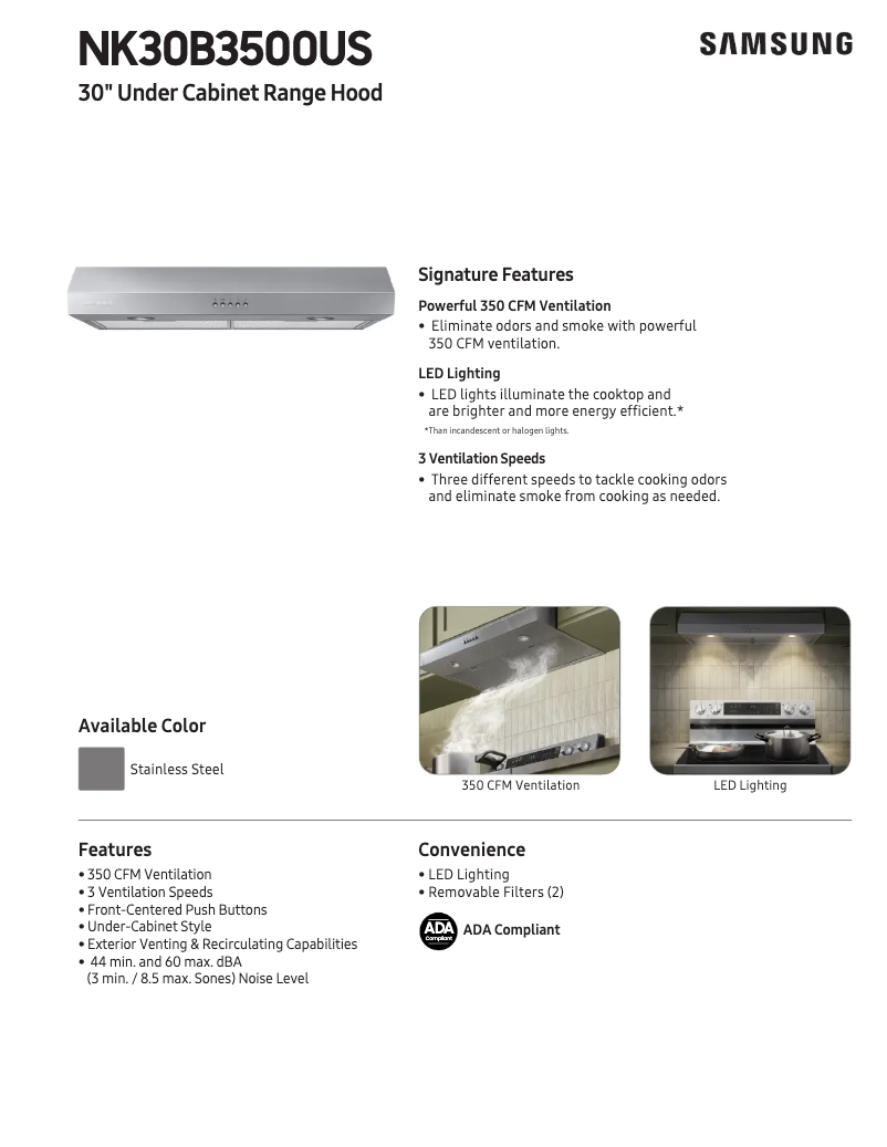 Página 1 del manual Ficha técnica Samsung NK30B3500US