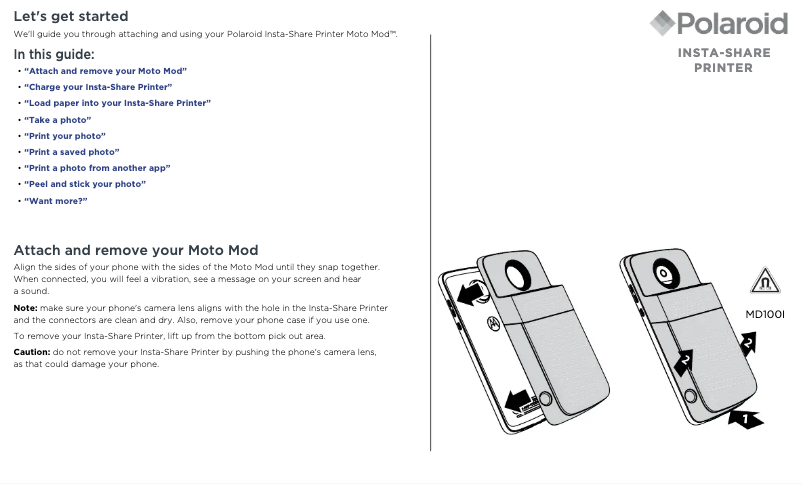 Page n°1 - Manuel utilisateur Motorola Polaroid Insta-Share Printer