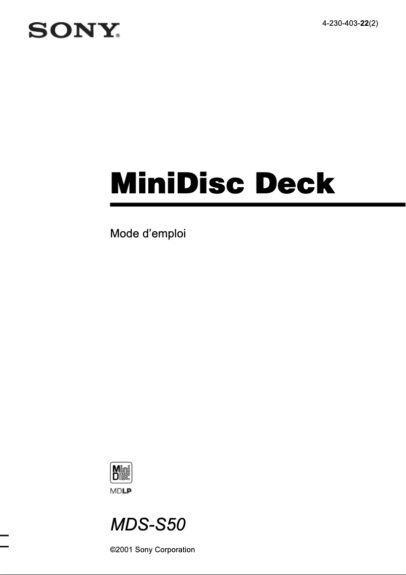 Page 1 de la notice Manuel utilisateur Sony MDS-S50