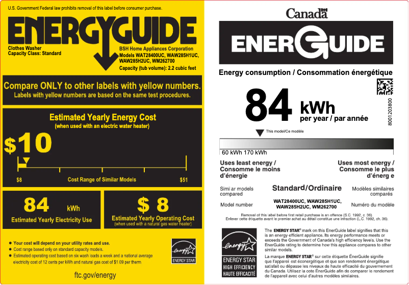 Página 1 del manual Etiqueta energética Bosch WAW285H1UC