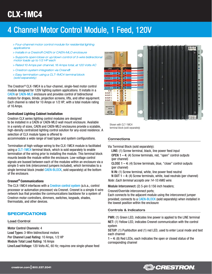 Page 1 de la notice Fiche technique Crestron CLX-1MC4