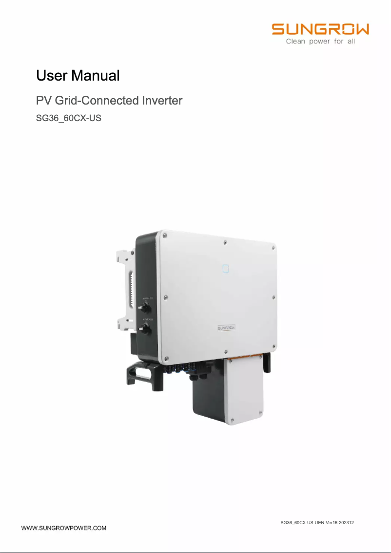 First page image of the manual for SG36CX-US