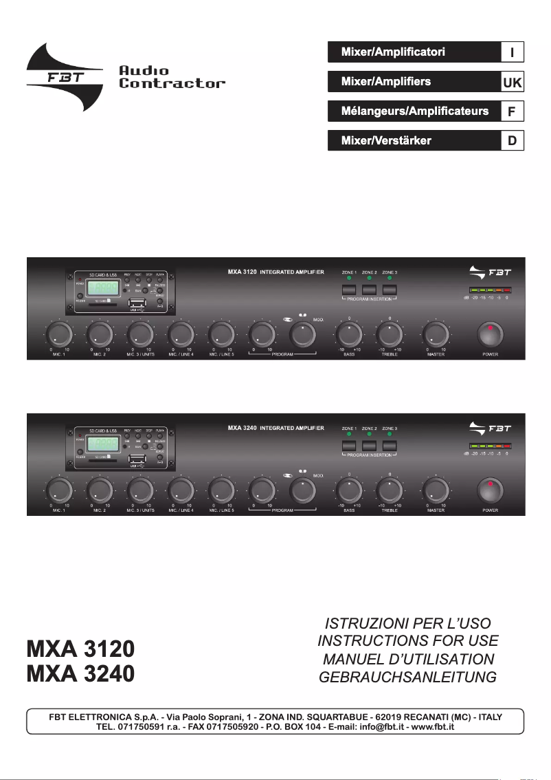 Page n°1 - Manuel utilisateur FBT MXA 3120