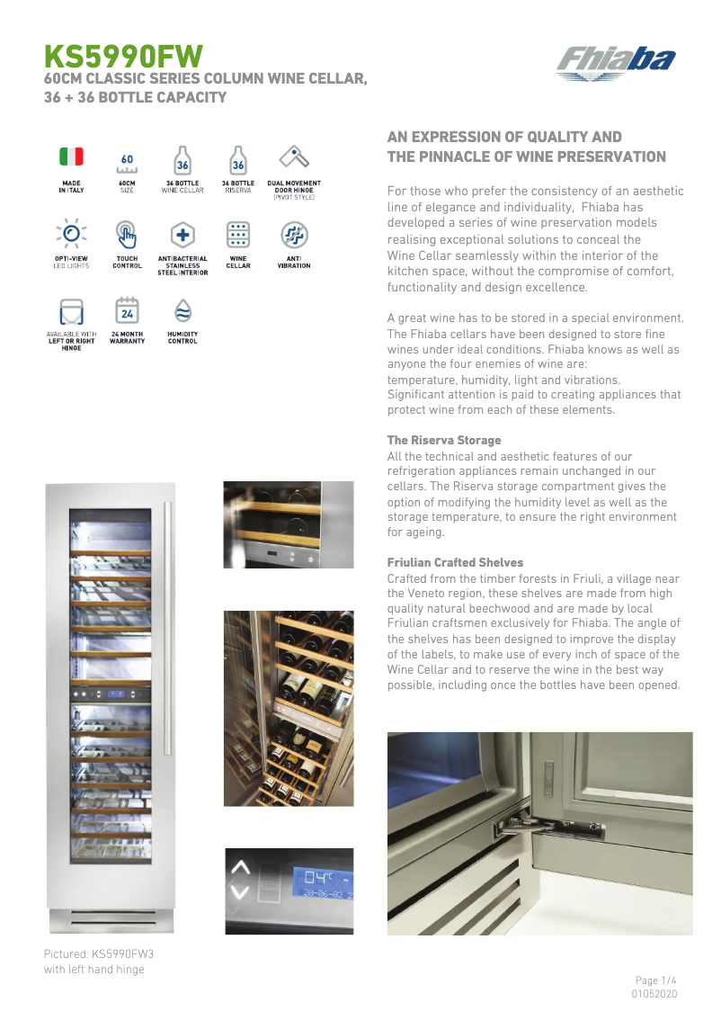 Page 1 de la notice Fiche technique Fhiaba KS5990FW3