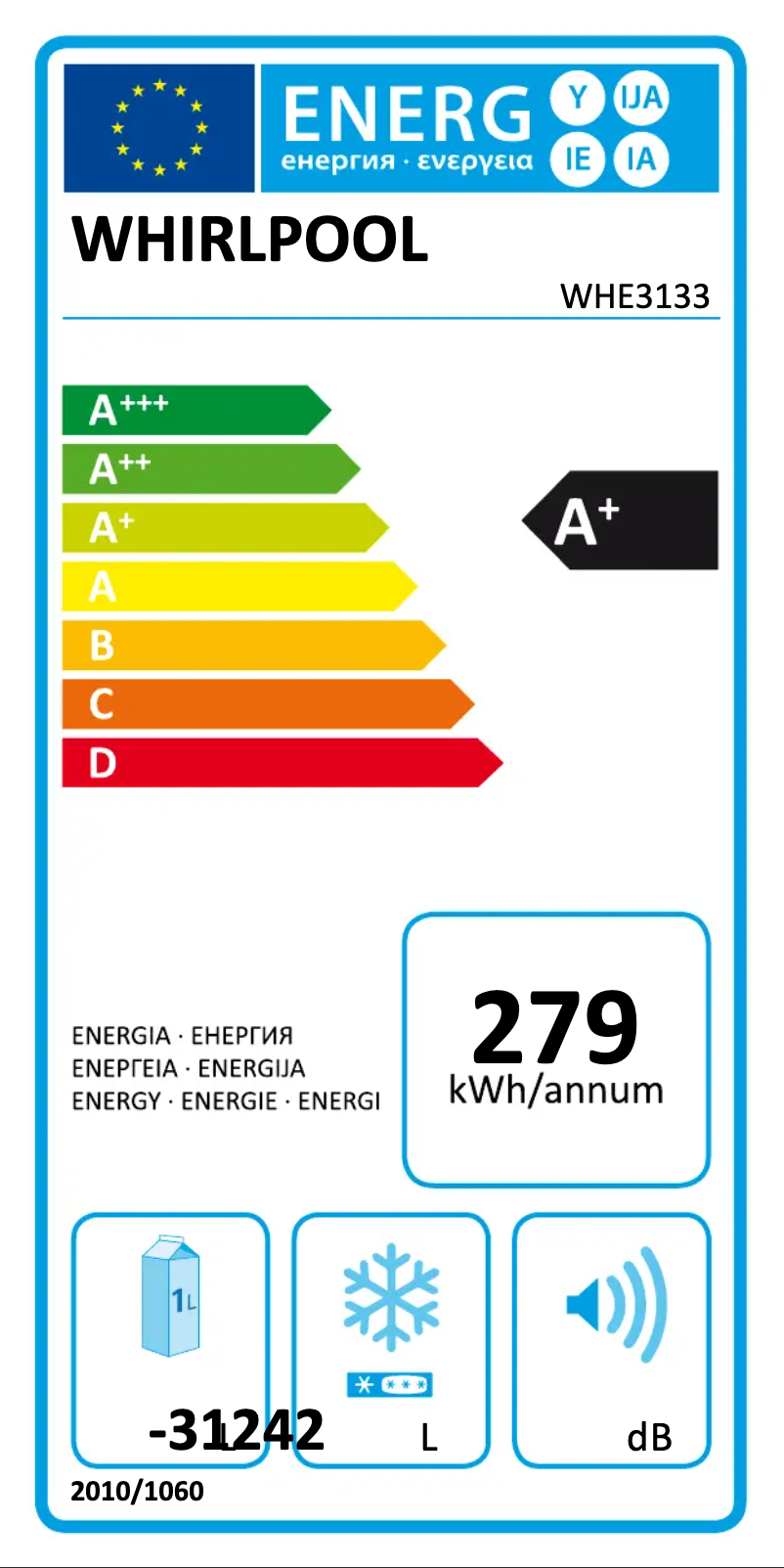 Page n°1 - Label énergétique Whirlpool WHE3133