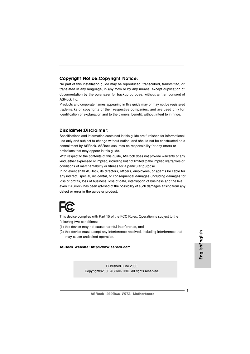 Page n°1 - Manuel utilisateur Asrock 939Dual-VSTA