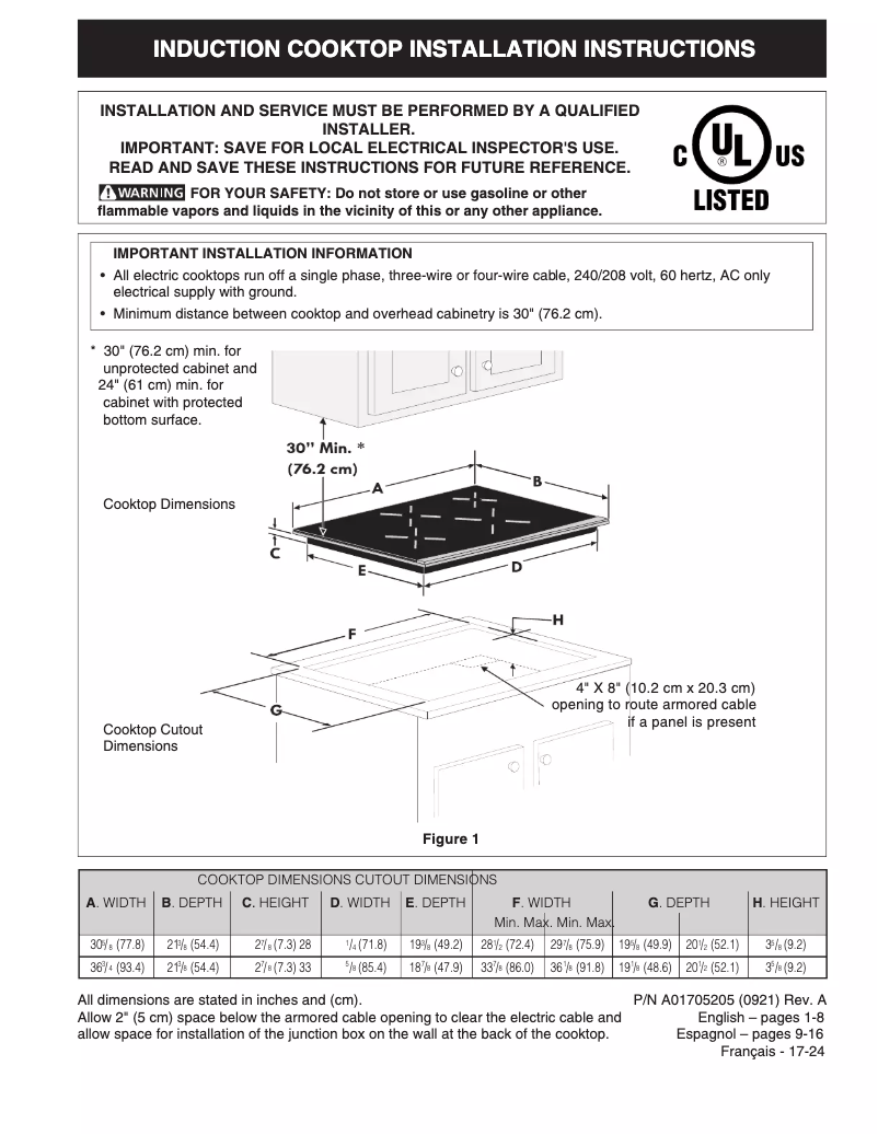 Page n°1 - Guide d'installation Frigidaire GCCI3067AB