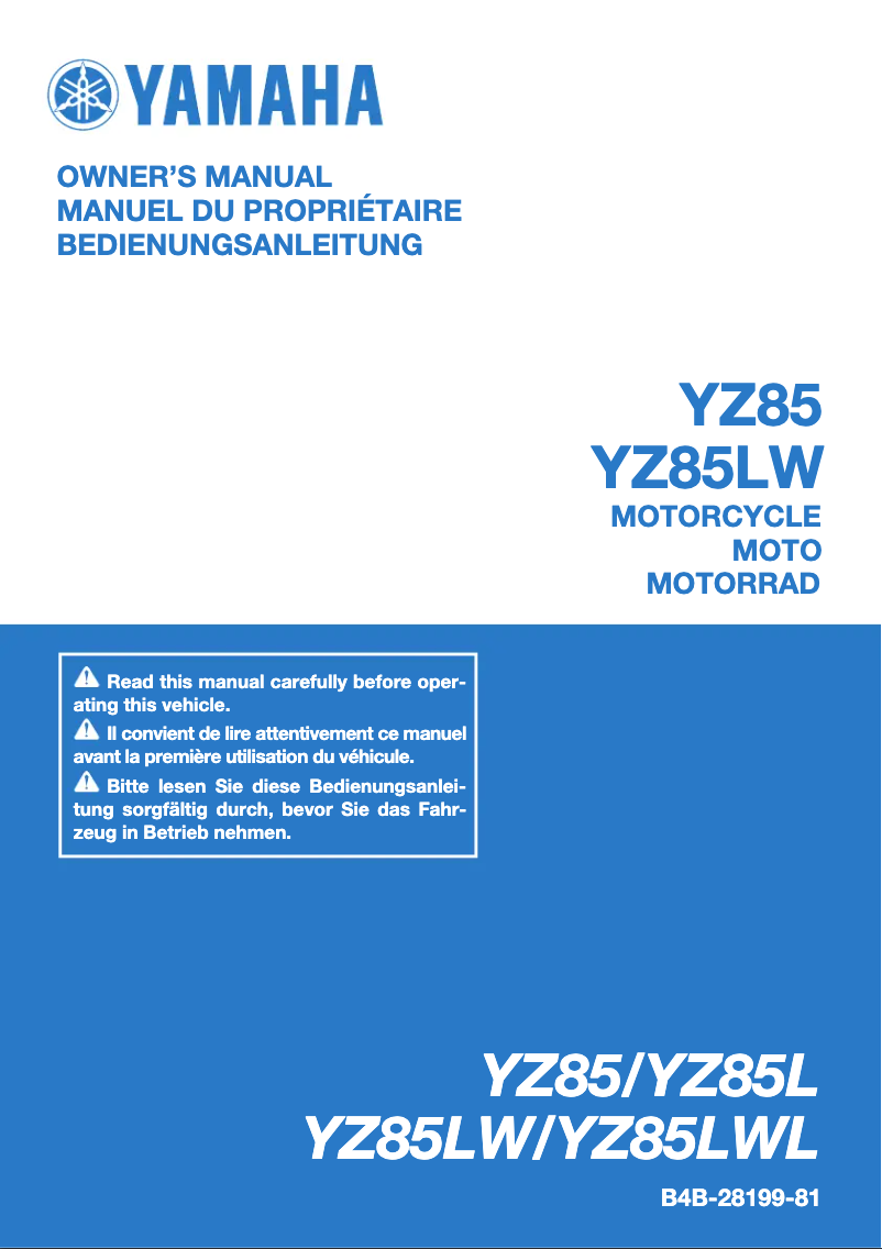 Page 1 de la notice Manuel utilisateur Yamaha YZ85 (2020)