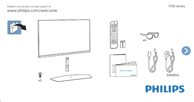 Page 1 de la notice Guide de démarrage rapide Philips 55PUK7150