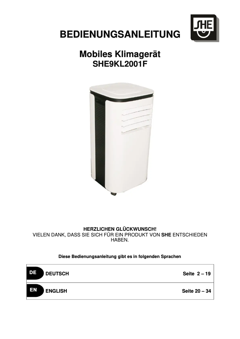 Page n°1 - Manuel utilisateur SHE SHE9KL2001F