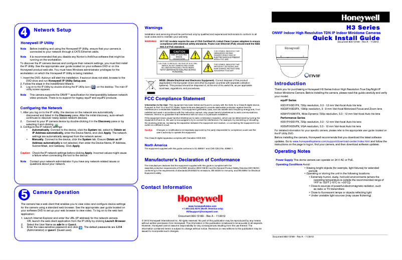 Page 1 de la notice Manuel utilisateur Honeywell equIP H3D1F