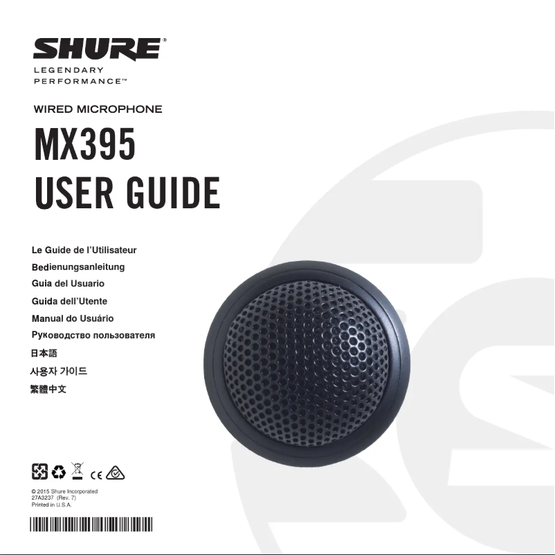 Page 1 de la notice Manuel utilisateur Shure MX395
