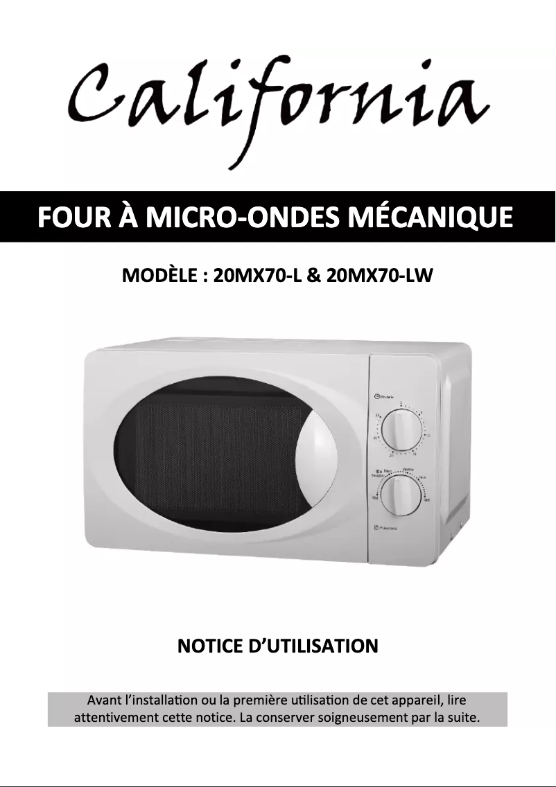 Page n°1 - Manuel utilisateur California 20MX70-L