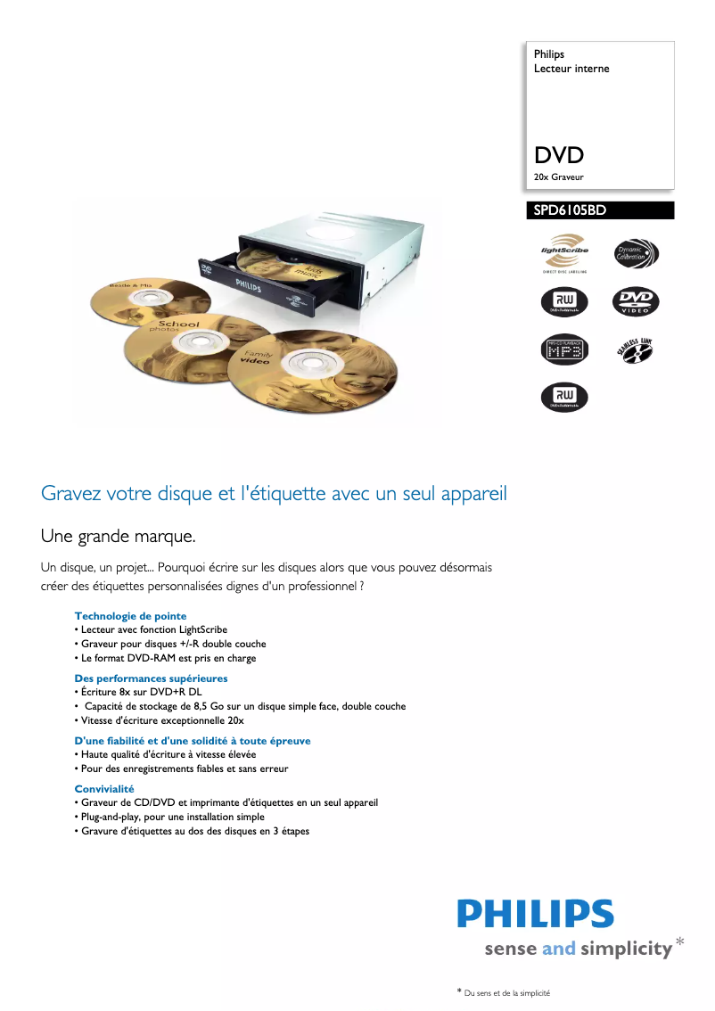 Page n°1 - Fiche technique Philips SPD6105BD