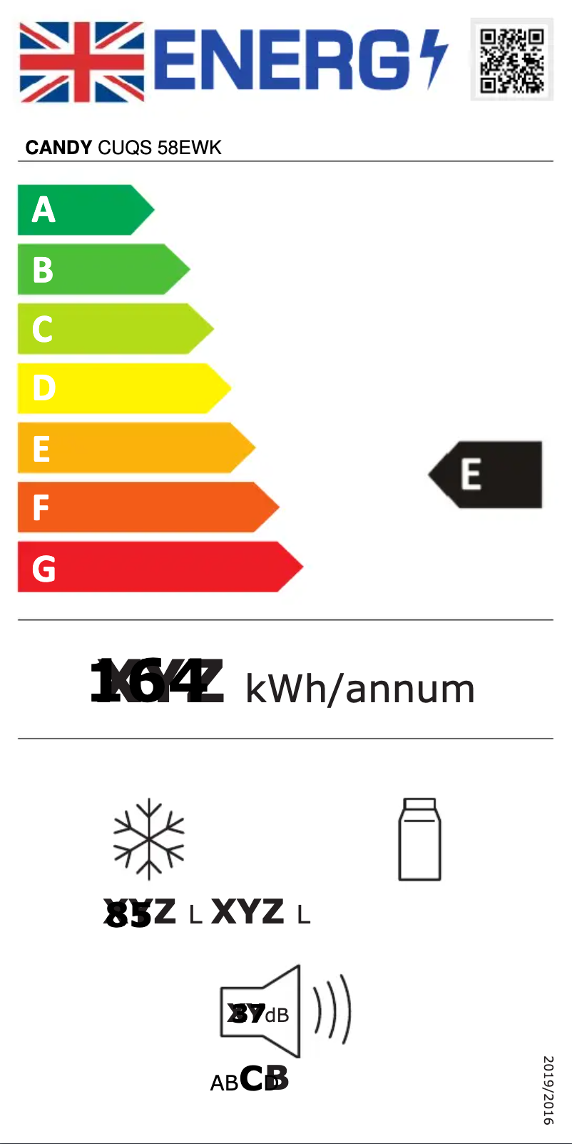 Page n°1 - Label énergétique Candy CUQS 58EWK