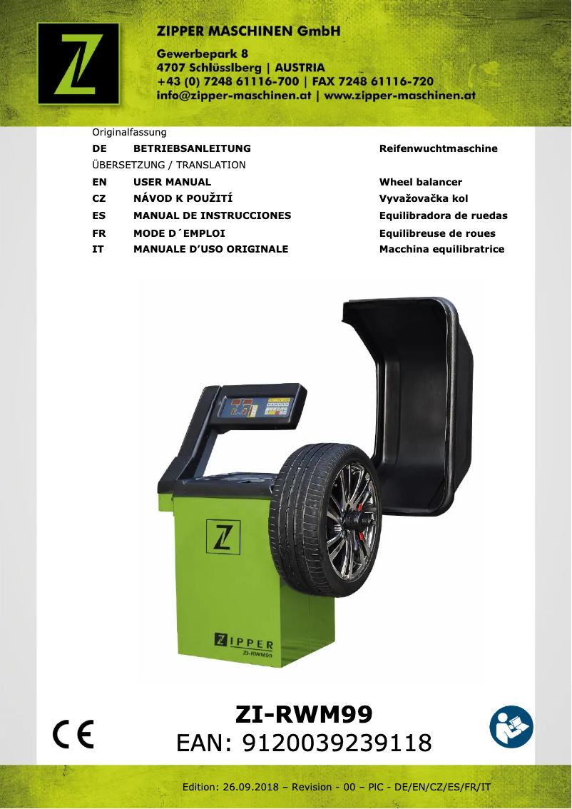 Page 1 de la notice Manuel utilisateur Zipper ZI-RWM99