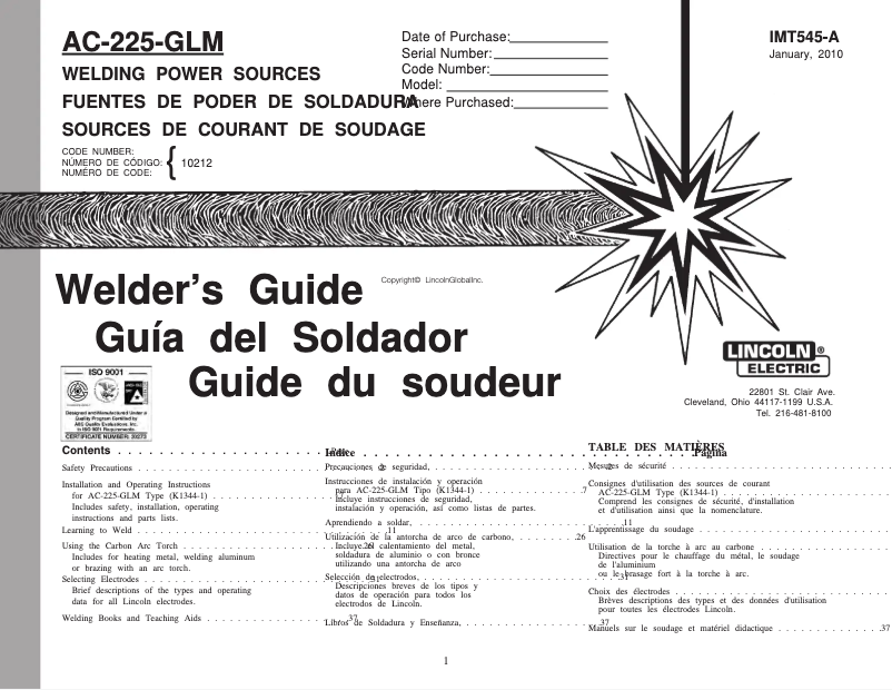 Image de la première page du manuel de l'appareil AC-225-GLM