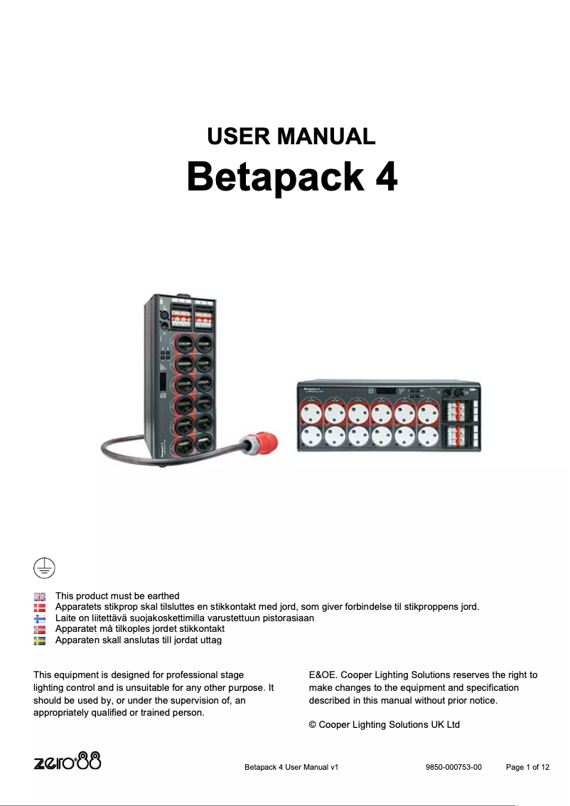 Page n°1 - Manuel utilisateur Zero 88 Betapack 4
