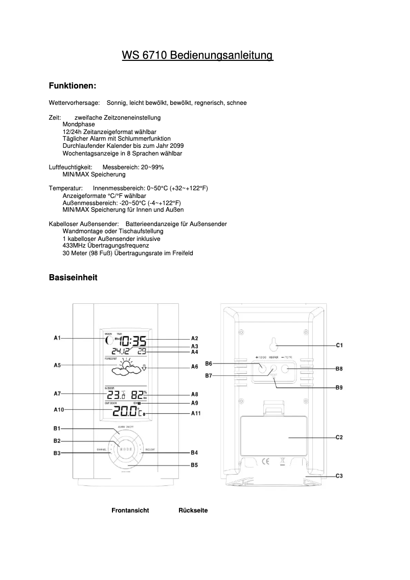 Page n°1 - Manuel utilisateur Techno Line WS 6710