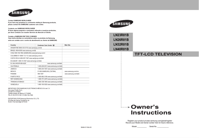 Page 1 de la notice Manuel utilisateur Samsung LN32R81B