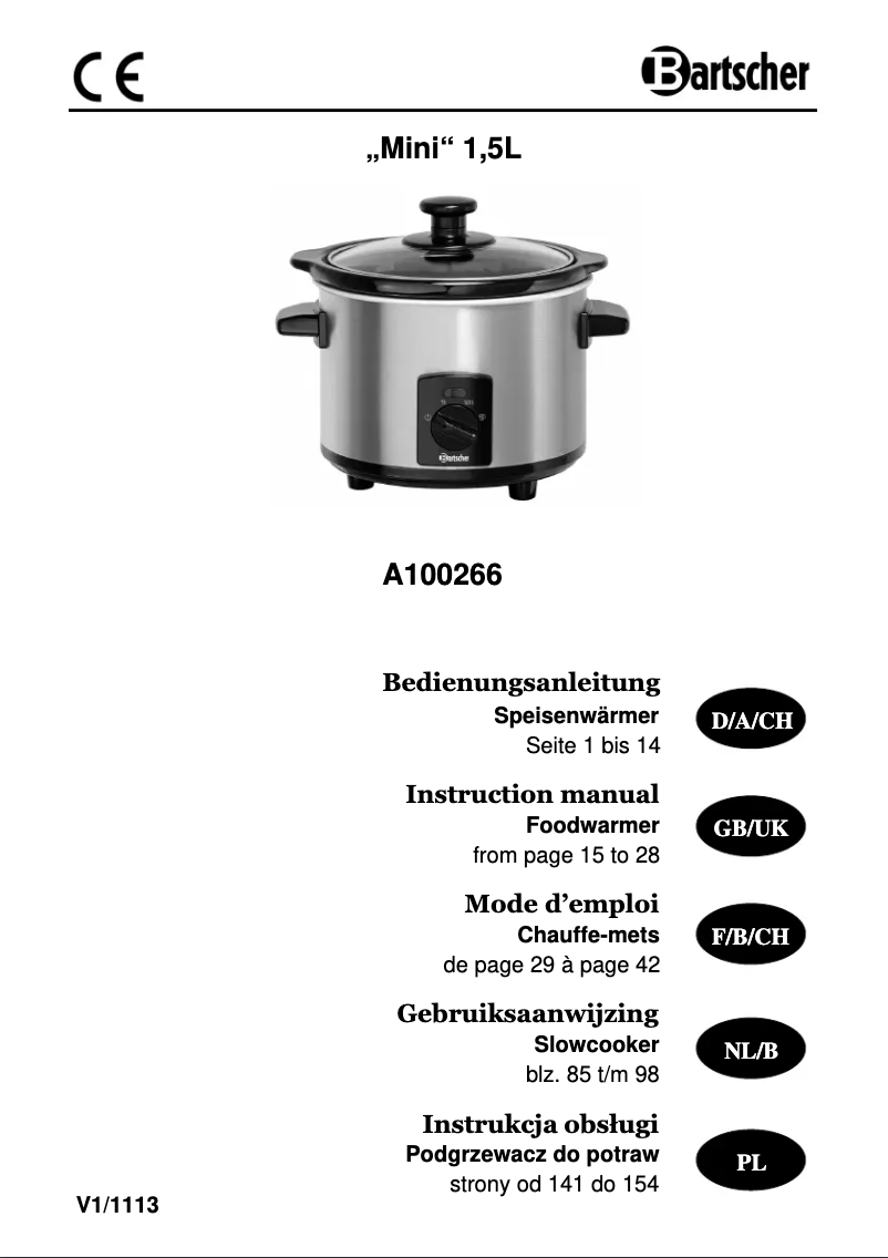 Page n°1 - Manuel utilisateur Bartscher 900005
